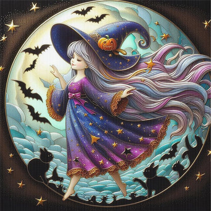 Cute Witch And Black Cat - 11CT Stamped Cross Stitch 45*45CM