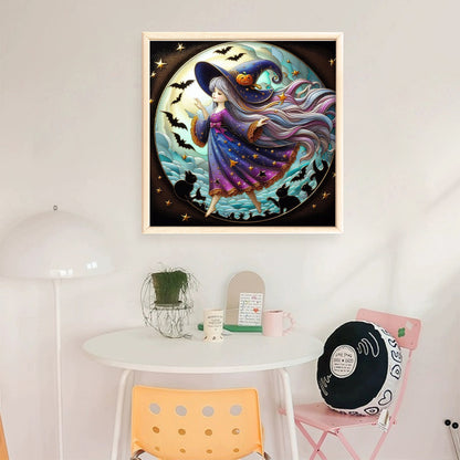 Cute Witch And Black Cat - 11CT Stamped Cross Stitch 45*45CM