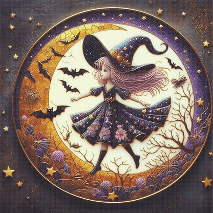 Cute Witch With The Moon - 11CT Stamped Cross Stitch 45*45CM