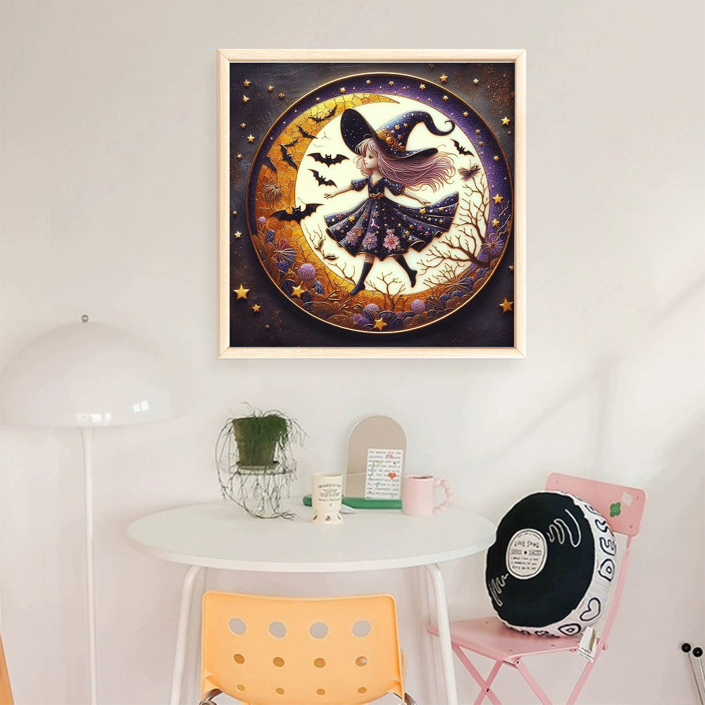 Cute Witch With The Moon - 11CT Stamped Cross Stitch 45*45CM