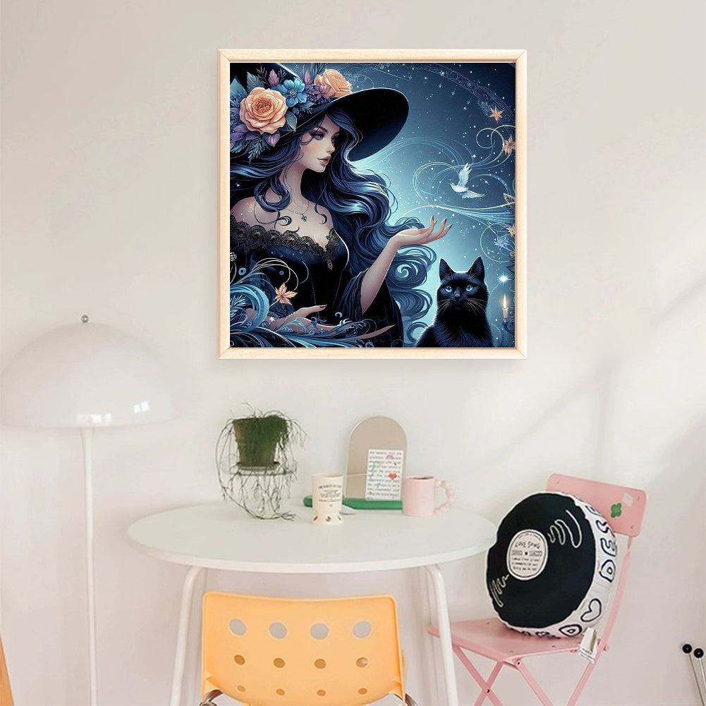 Witch And Black Cat - 11CT Stamped Cross Stitch 50*50CM