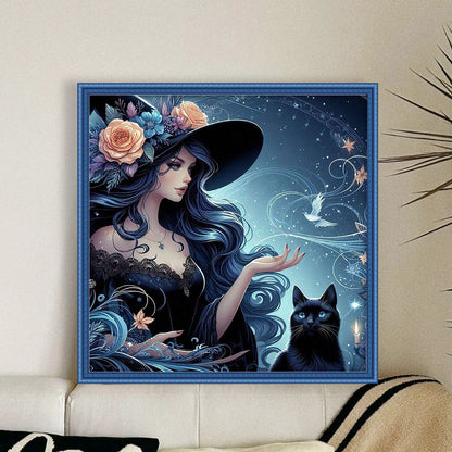 Witch And Black Cat - 11CT Stamped Cross Stitch 50*50CM
