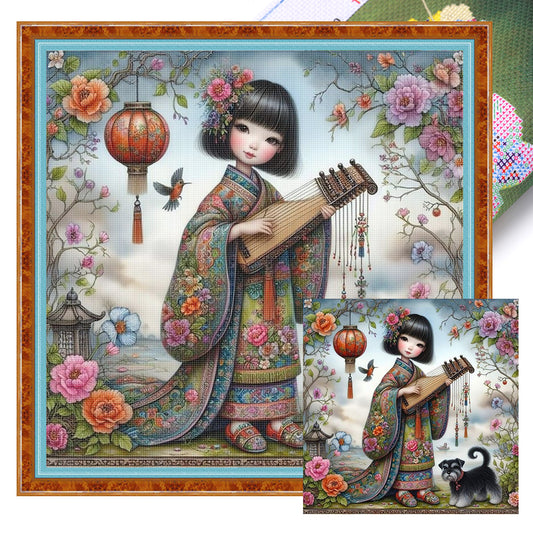 Girl And Puppy - 11CT Stamped Cross Stitch 40*40CM