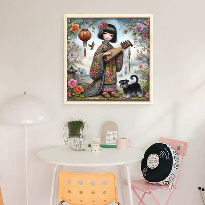 Girl And Puppy - 11CT Stamped Cross Stitch 40*40CM