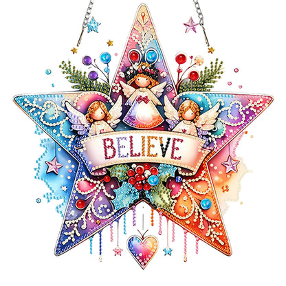 Christmas 2D Flat DIY Hanging Diamond Art Kits Window Hanging Art for Home Decor