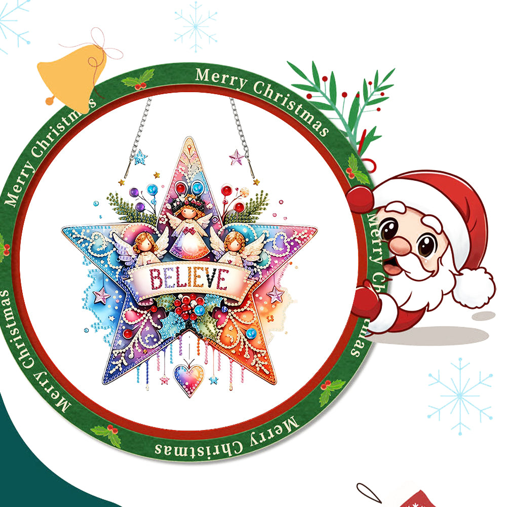 Christmas 2D Flat DIY Hanging Diamond Art Kits Window Hanging Art for Home Decor