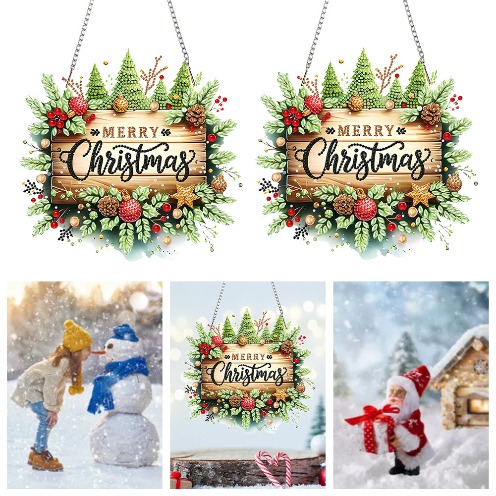Christmas 2D Flat DIY Hanging Diamond Art Kits Window Hanging Art for Home Decor
