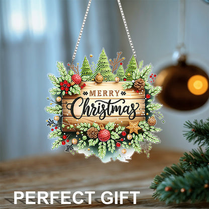 Christmas 2D Flat DIY Hanging Diamond Art Kits Window Hanging Art for Home Decor