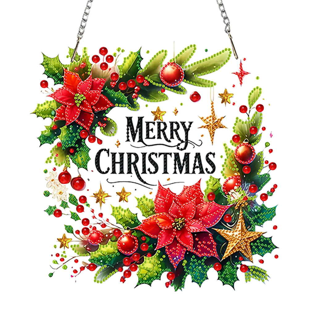 Christmas 2D Flat DIY Hanging Diamond Art Kits Window Hanging Art for Home Decor
