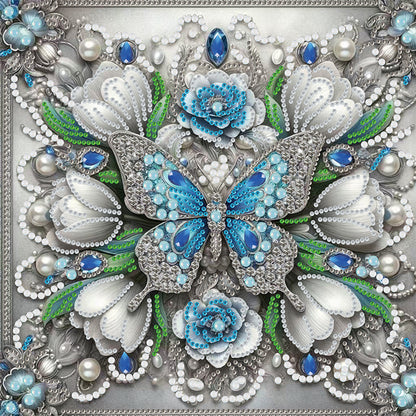 Butterfly And Flowers - Special Shaped Drill Diamond Painting 30*30CM