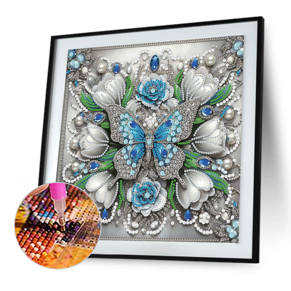 Butterfly And Flowers - Special Shaped Drill Diamond Painting 30*30CM