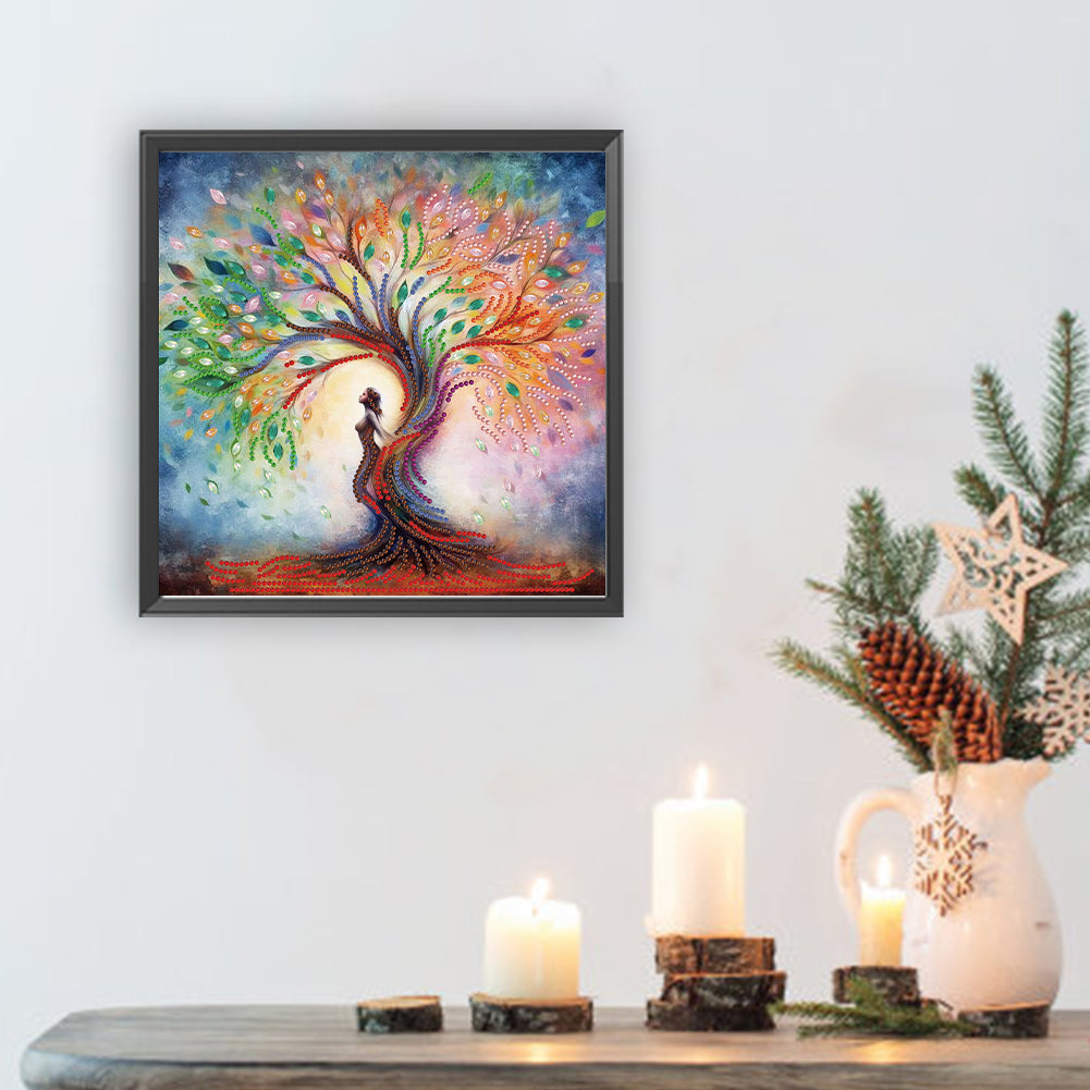 Tree And Girl - Special Shaped Drill Diamond Painting 30*30CM