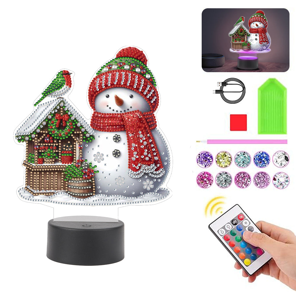Acrylic Double Sided Xmas Snowman Decorative DIY 5D Diamond Lamp for Art Crafts