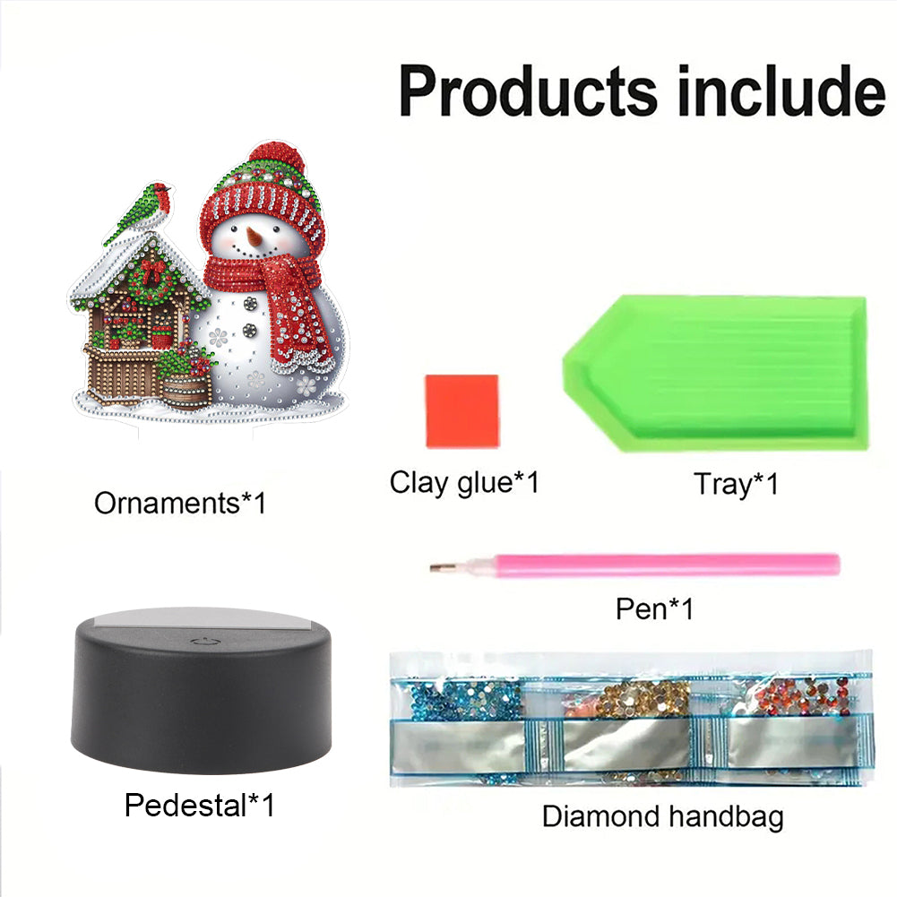 Acrylic Double Sided Xmas Snowman Decorative DIY 5D Diamond Lamp for Art Crafts