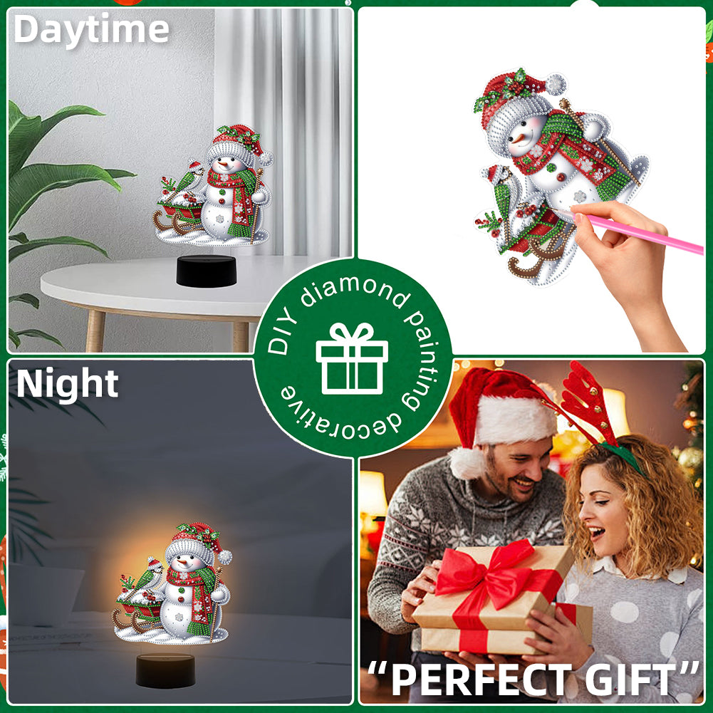 Acrylic Double Sided Xmas Snowman Decorative DIY 5D Diamond Lamp for Art Crafts