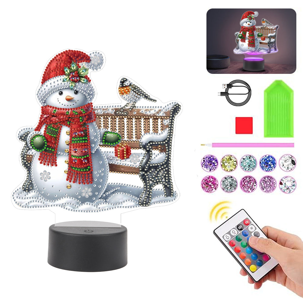 Acrylic Double Sided Xmas Snowman Decorative DIY 5D Diamond Lamp for Art Crafts