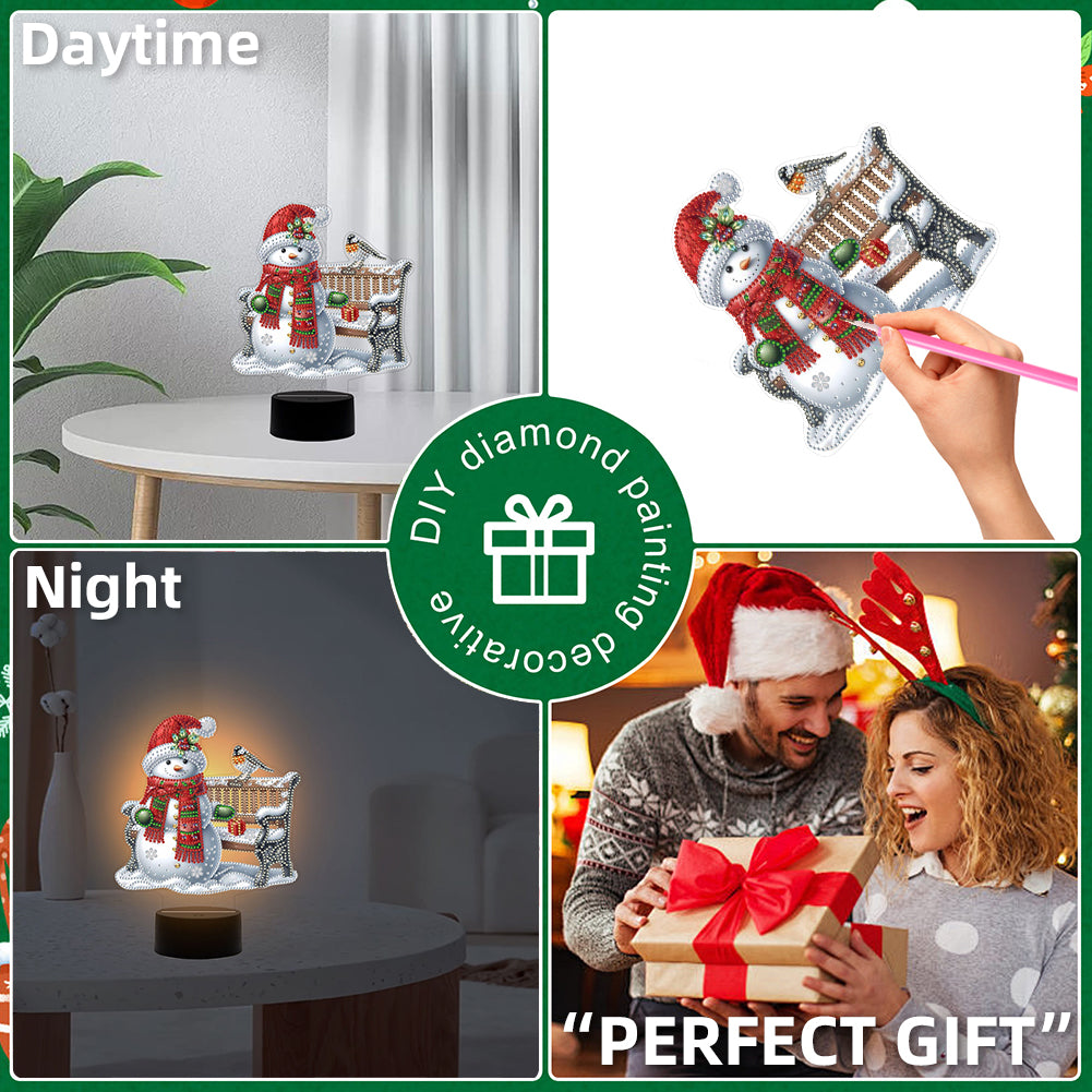 Acrylic Double Sided Xmas Snowman Decorative DIY 5D Diamond Lamp for Art Crafts