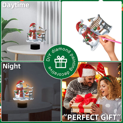 Acrylic Double Sided Xmas Snowman Decorative DIY 5D Diamond Lamp for Art Crafts