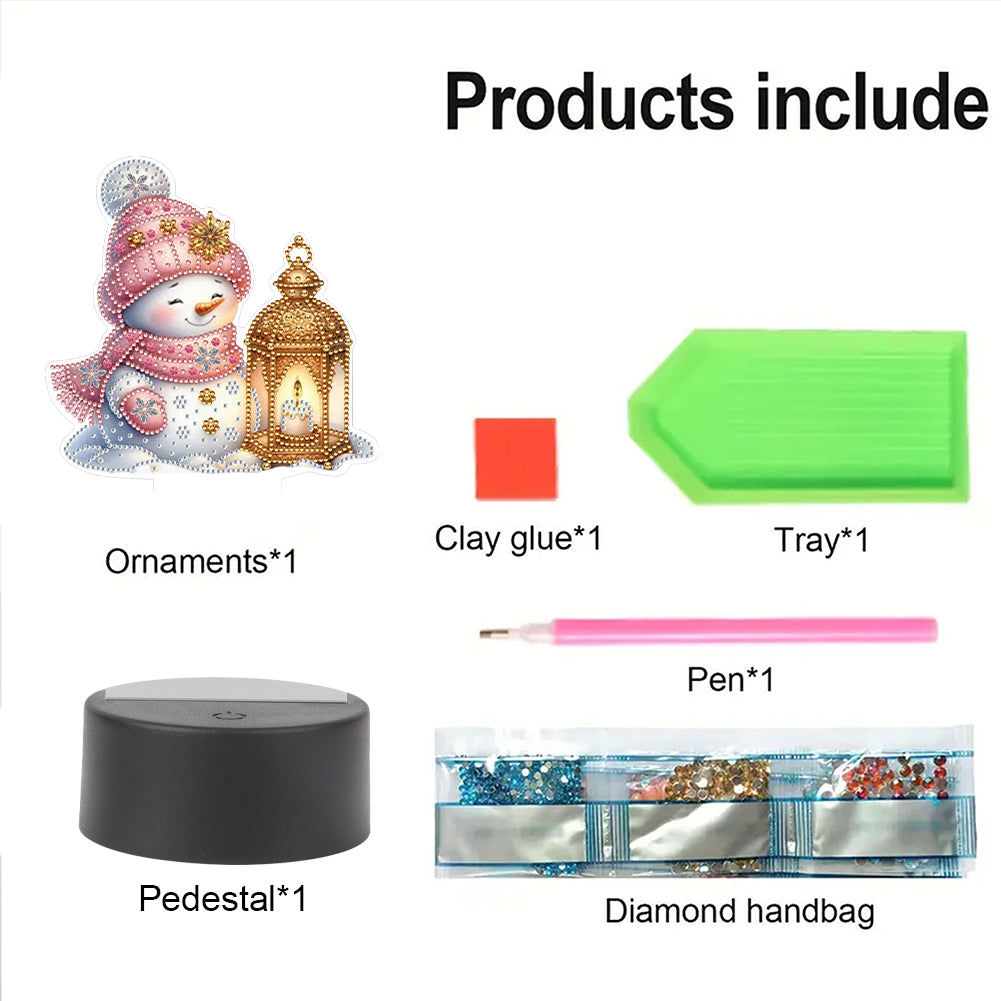 Acrylic Double Sided Xmas Snowman Decorative DIY 5D Diamond Lamp for Art Crafts