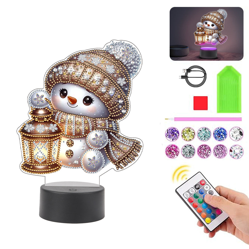 Acrylic Double Sided Xmas Snowman Decorative DIY 5D Diamond Lamp for Art Crafts