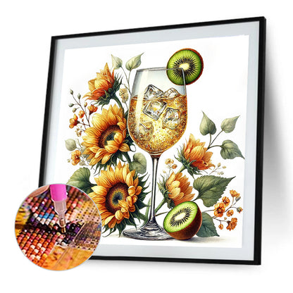 Wine Glass And Sunflower - Full Round Drill Diamond Painting 30*30CM