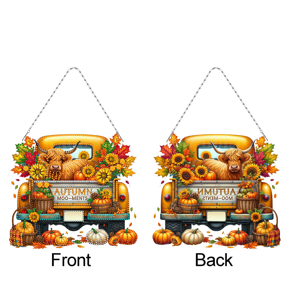 2PCS Pumpkin Car Theme 2D/Flat DIY Diamond Painting Set Hanging Diamond Art Kits