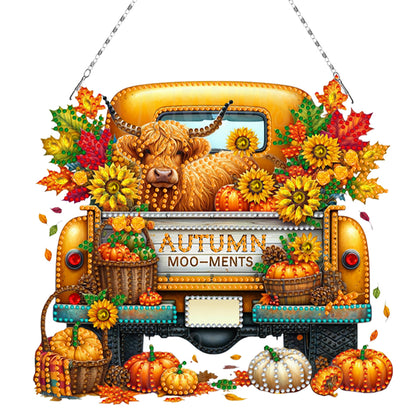 2PCS Pumpkin Car Theme 2D/Flat DIY Diamond Painting Set Hanging Diamond Art Kits