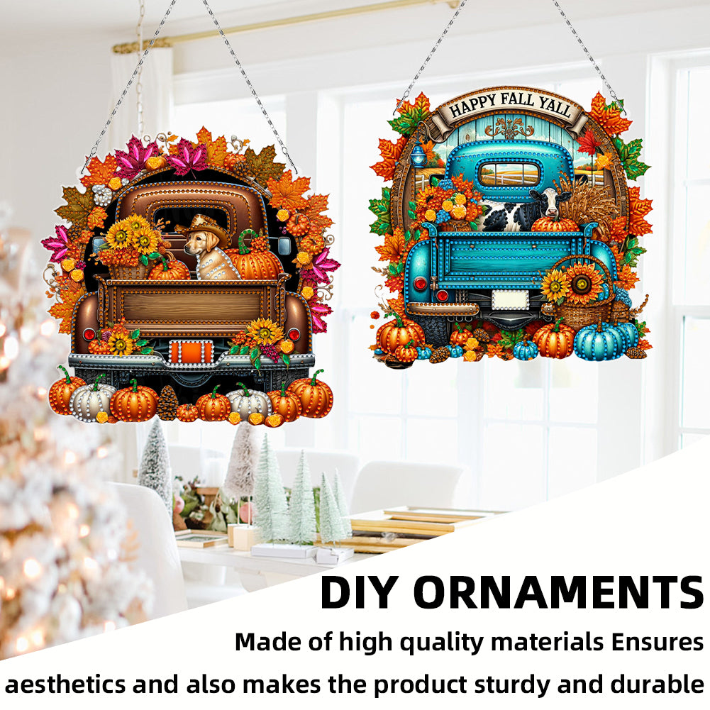 2PCS Pumpkin Car Theme 2D/Flat DIY Diamond Painting Set Hanging Diamond Art Kits