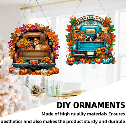 2PCS Pumpkin Car Theme 2D/Flat DIY Diamond Painting Set Hanging Diamond Art Kits