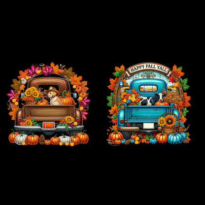 2PCS Pumpkin Car Theme 2D/Flat DIY Diamond Painting Set Hanging Diamond Art Kits