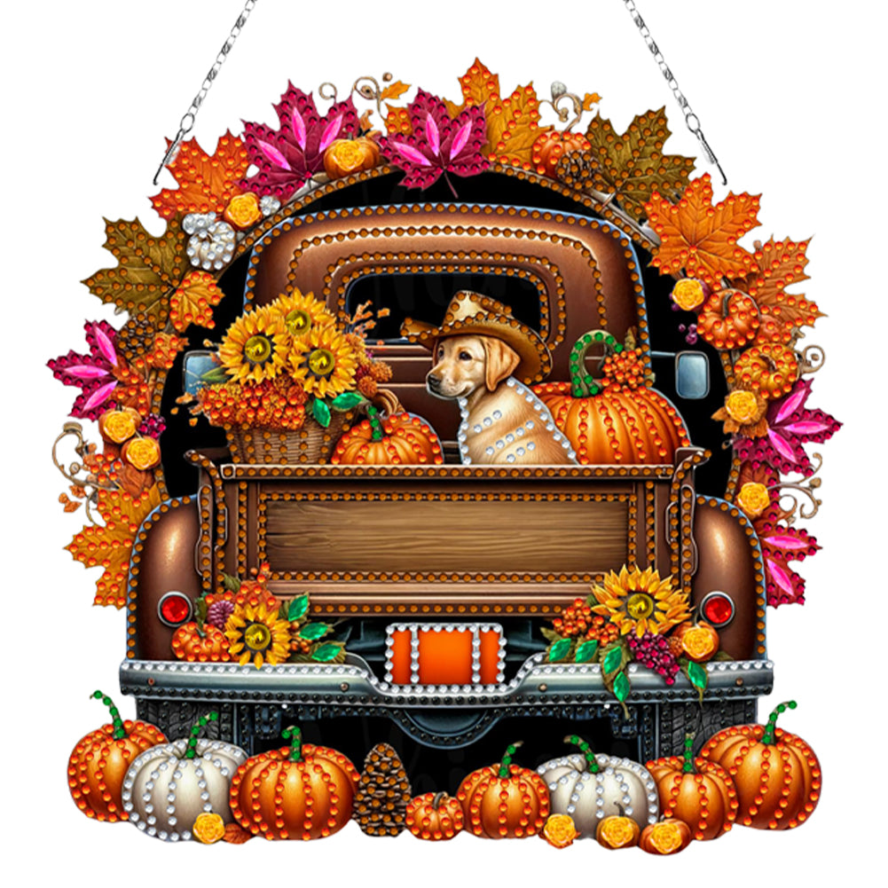 2PCS Pumpkin Car Theme 2D/Flat DIY Diamond Painting Set Hanging Diamond Art Kits