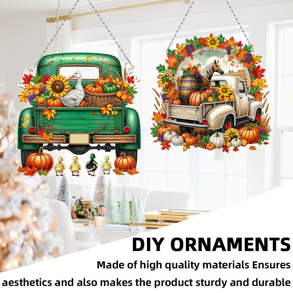 2PCS Pumpkin Car Theme 2D/Flat DIY Diamond Painting Set Hanging Diamond Art Kits