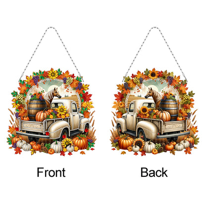 2PCS Pumpkin Car Theme 2D/Flat DIY Diamond Painting Set Hanging Diamond Art Kits