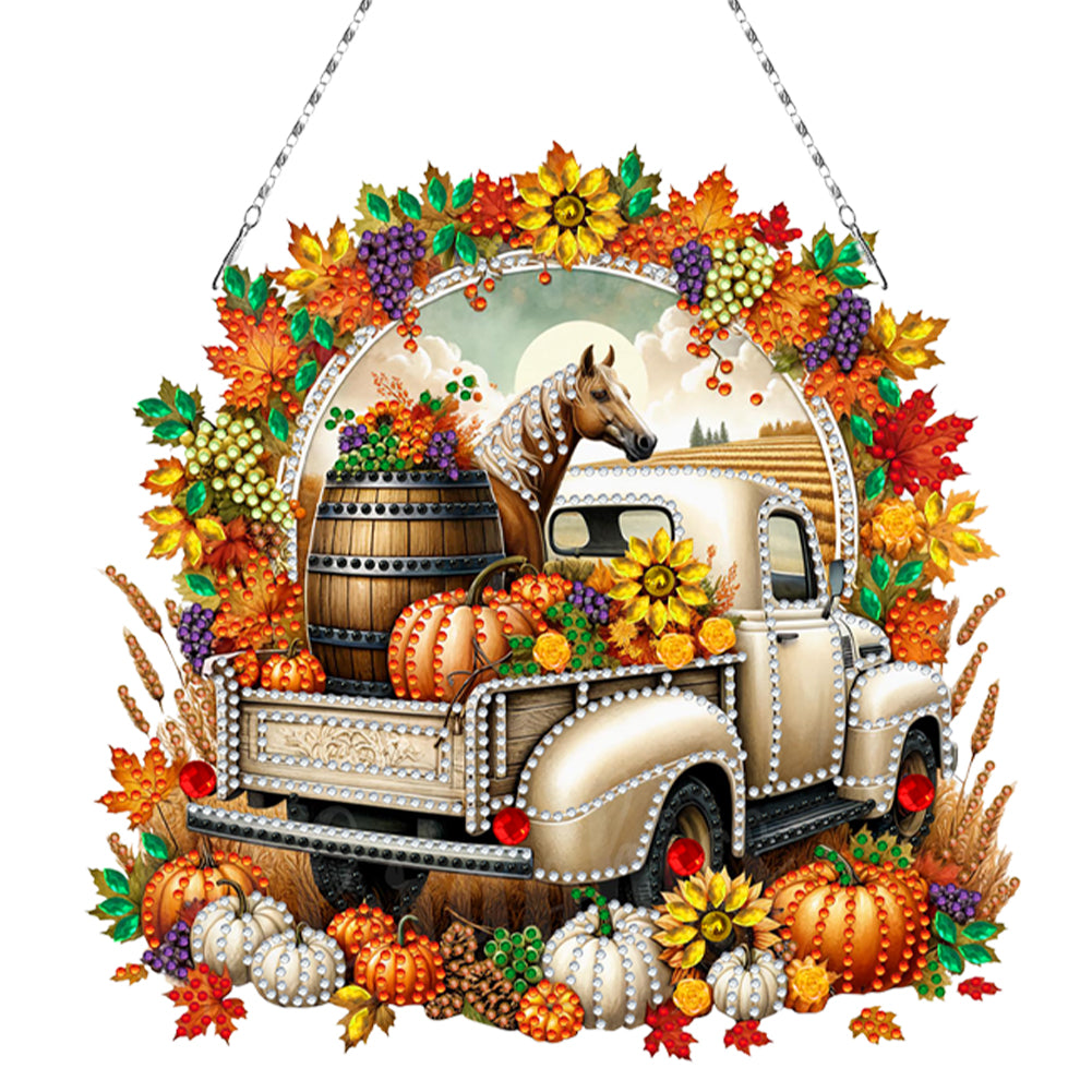 2PCS Pumpkin Car Theme 2D/Flat DIY Diamond Painting Set Hanging Diamond Art Kits