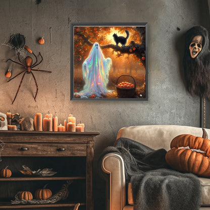 Cat And Ghost Under Apple Tree - Full Round Drill Diamond Painting 40*40CM
