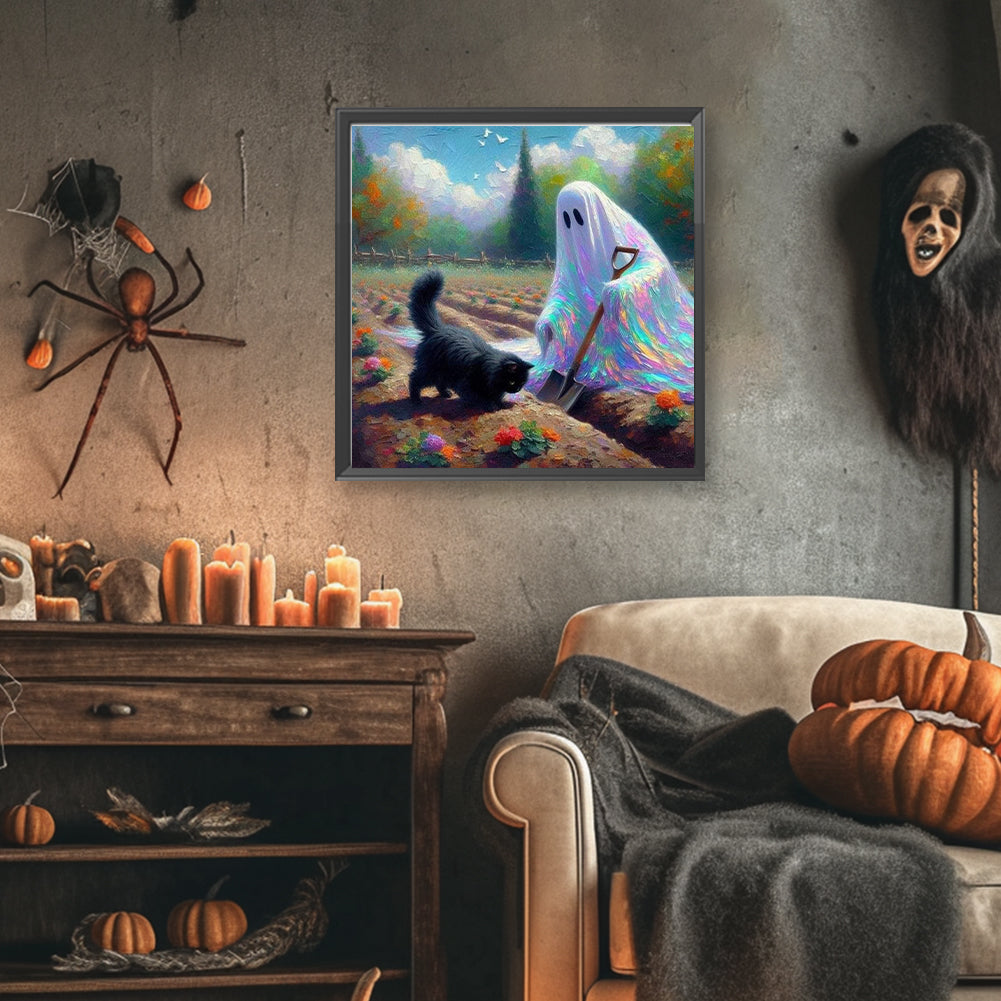 Halloween Ghost And Cat - Full Round Drill Diamond Painting 40*40CM