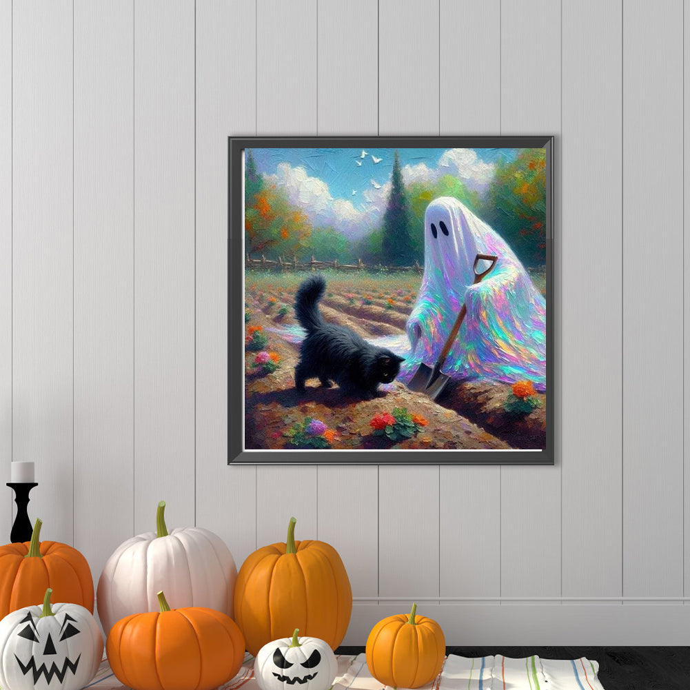 Halloween Ghost And Cat - Full Round Drill Diamond Painting 40*40CM