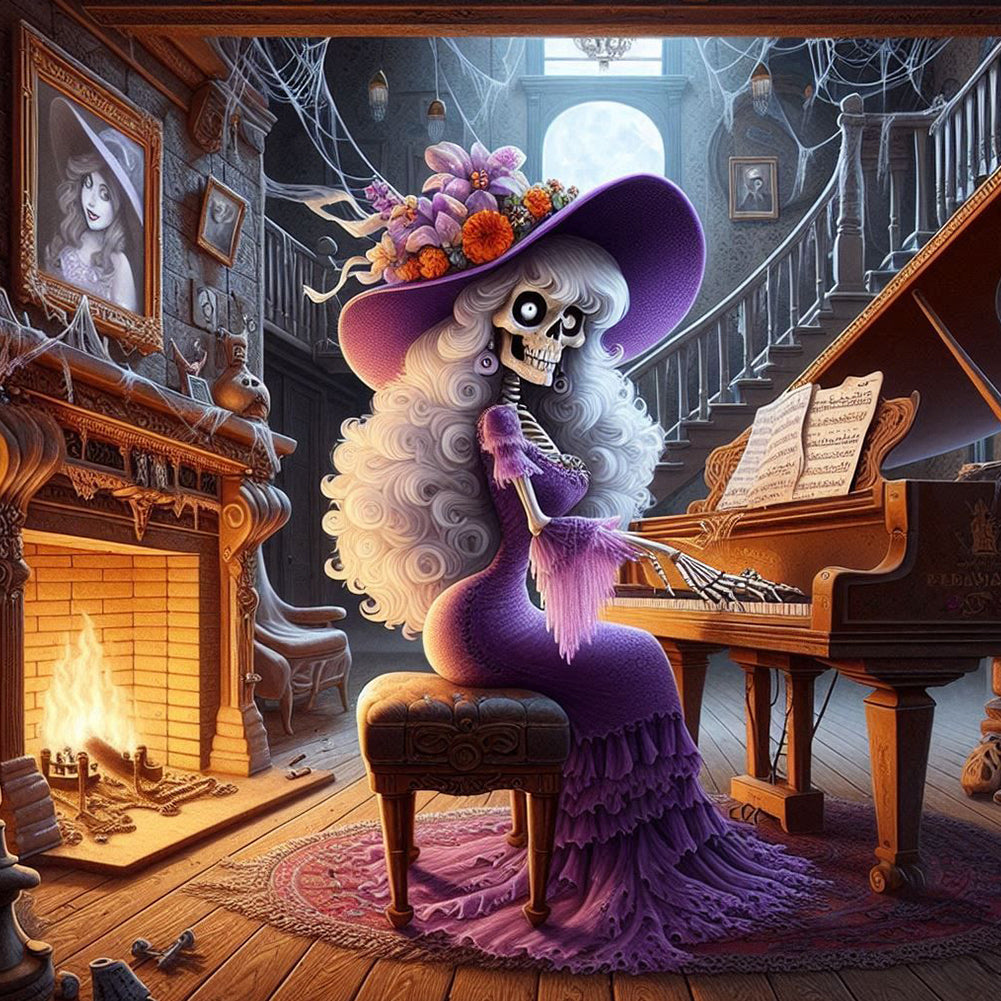 Skeleton Playing Piano - Full Round Drill Diamond Painting 40*40CM