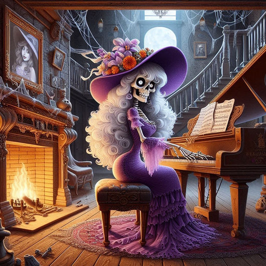 Skeleton Playing Piano - Full Round Drill Diamond Painting 40*40CM