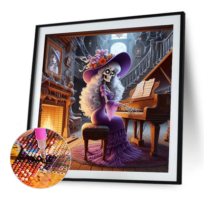 Skeleton Playing Piano - Full Round Drill Diamond Painting 40*40CM