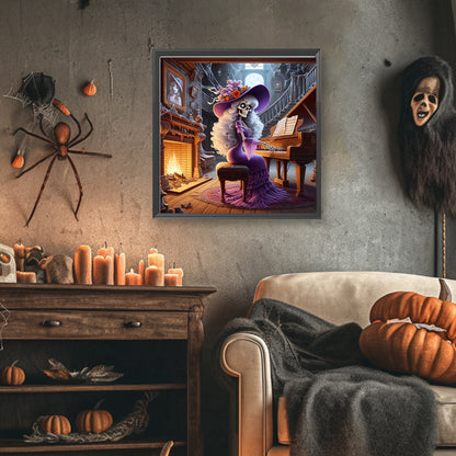 Skeleton Playing Piano - Full Round Drill Diamond Painting 40*40CM
