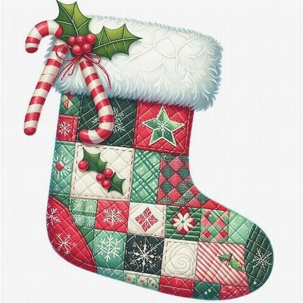 Patchwork Christmas Stockings - 11CT Stamped Cross Stitch 40*40CM
