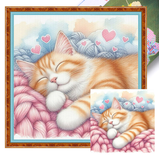 Sleeping Cat - 11CT Stamped Cross Stitch 40*40CM