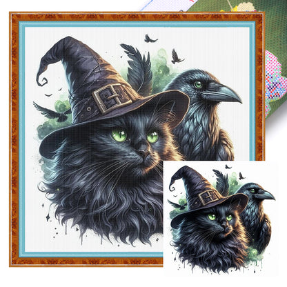 Cat And Crow - 11CT Stamped Cross Stitch 40*40CM