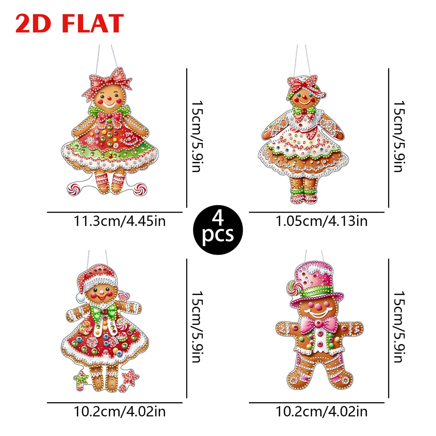 4pcs Christmas 2D Flat DIY Diamond Art Pendant Window Hanging Art for Home Decor