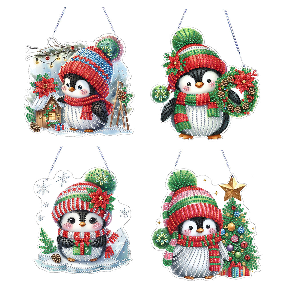 4pcs Christmas 2D Flat DIY Diamond Art Pendant Window Hanging Art for Home Decor