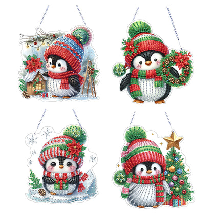 4pcs Christmas 2D Flat DIY Diamond Art Pendant Window Hanging Art for Home Decor
