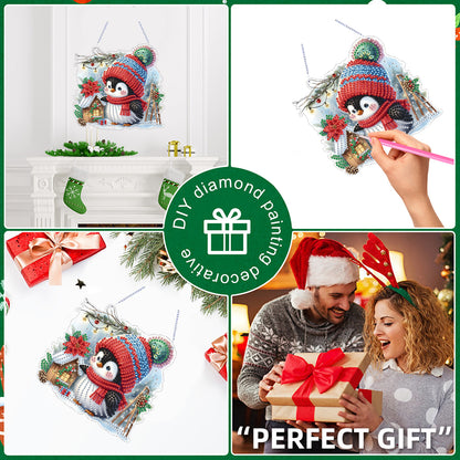 4pcs Christmas 2D Flat DIY Diamond Art Pendant Window Hanging Art for Home Decor