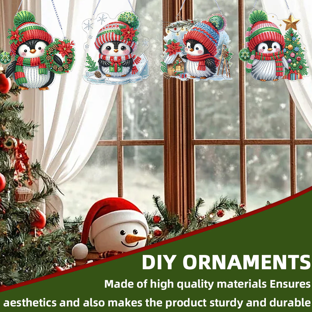 4pcs Christmas 2D Flat DIY Diamond Art Pendant Window Hanging Art for Home Decor