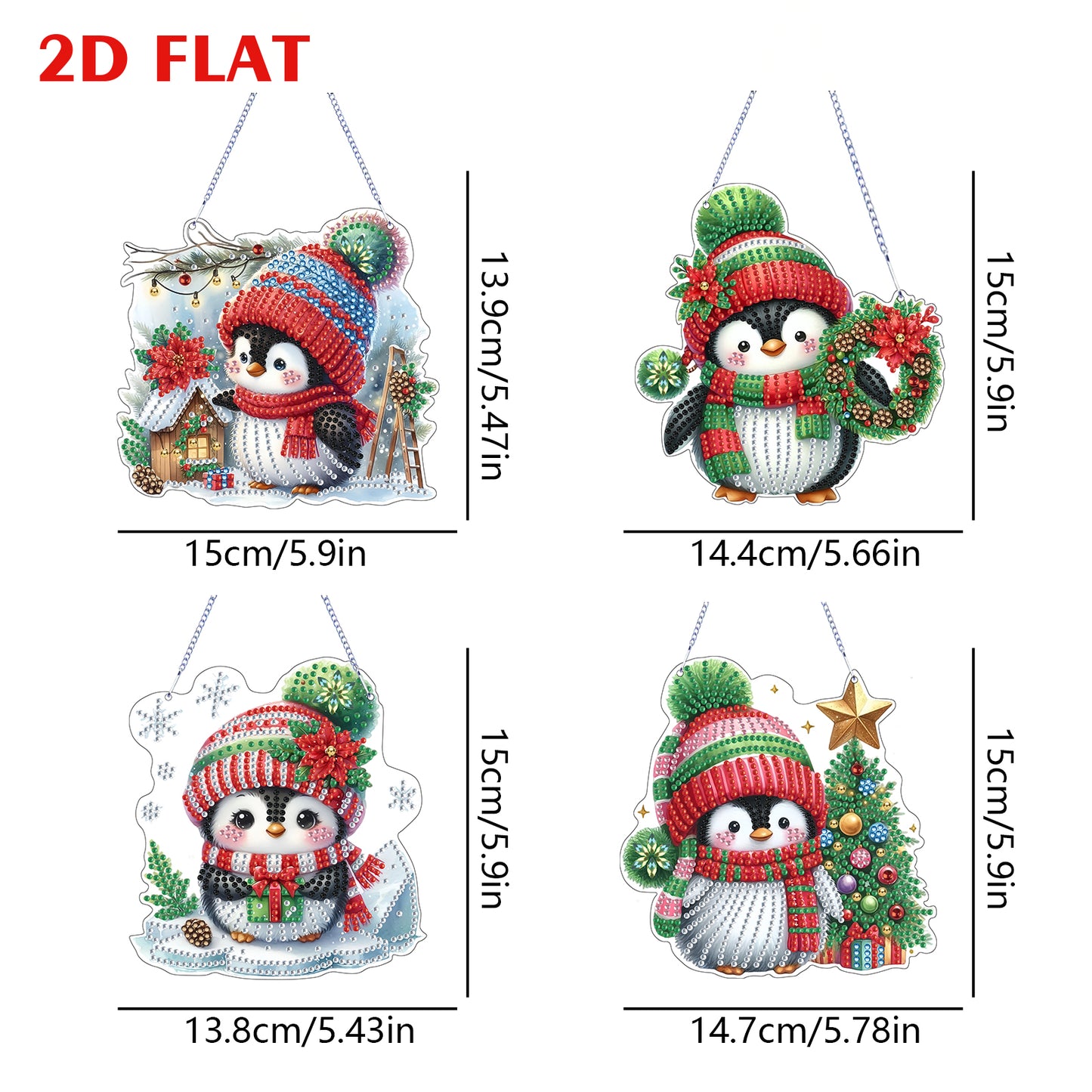 4pcs Christmas 2D Flat DIY Diamond Art Pendant Window Hanging Art for Home Decor